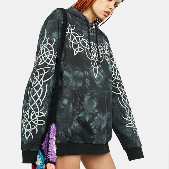 SOLD π Dolls Kill Hoodie - Current Mood Hoodie - Pixies and Potions Tie Dye - Picture 3 of 7